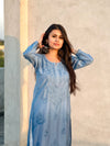 SEHER! Blue Chanderi Silk Straight Kurti Ombre shaded Chikankari kurti with Afghani Pant