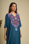 KHIZAN- Cotton Kashmiri kaftan with pant crafted with Vibrant Aari Embroidery