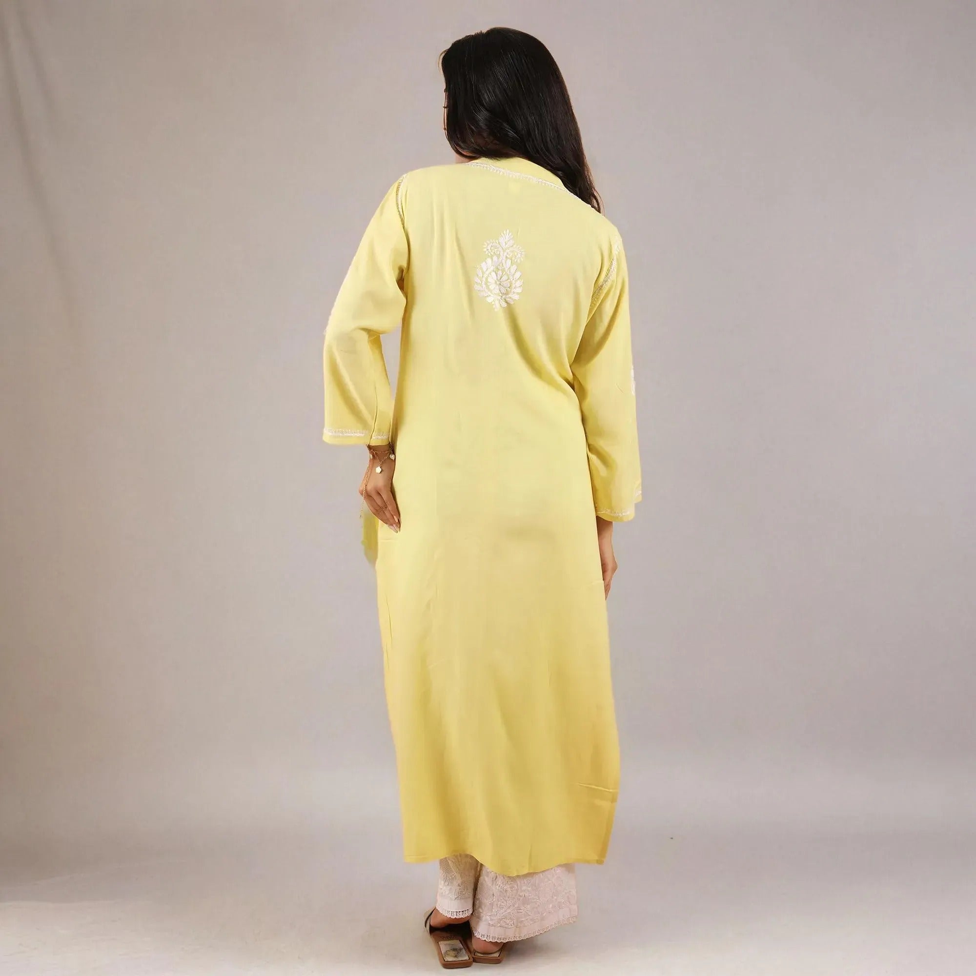 Olivia- Fine work Modal Chikankari Kurti-yellow